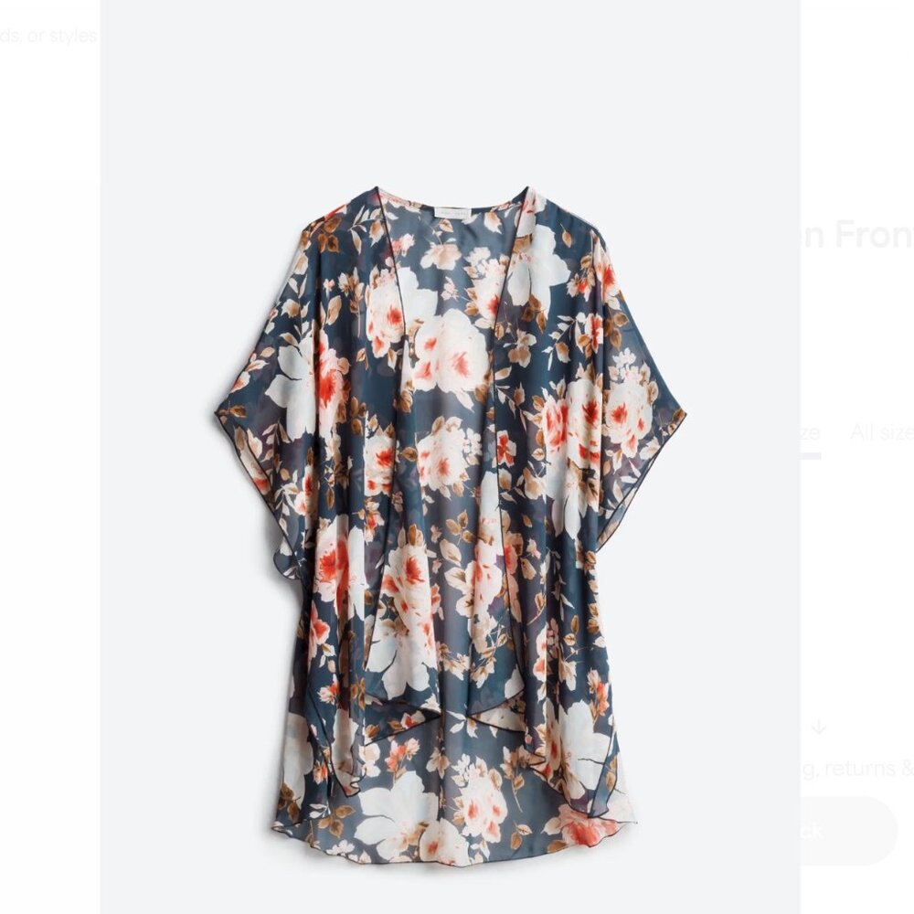 Bright Floral Open Front Bat Sleeve Blouse